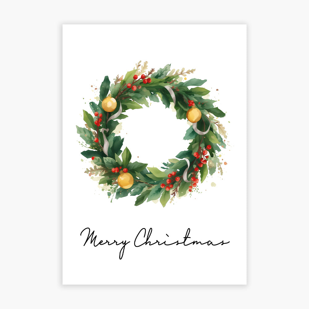 Christmas Print - Merry Christmas Wreath Wall Art