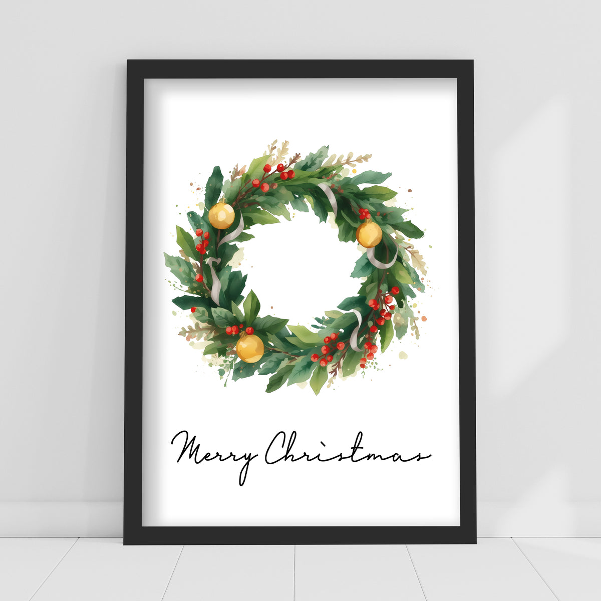 Christmas Print - Merry Christmas Wreath Wall Art