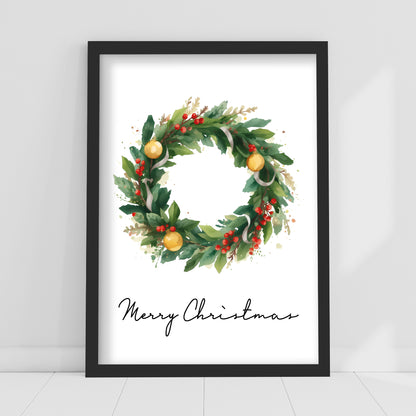 Christmas Print - Merry Christmas Wreath Wall Art