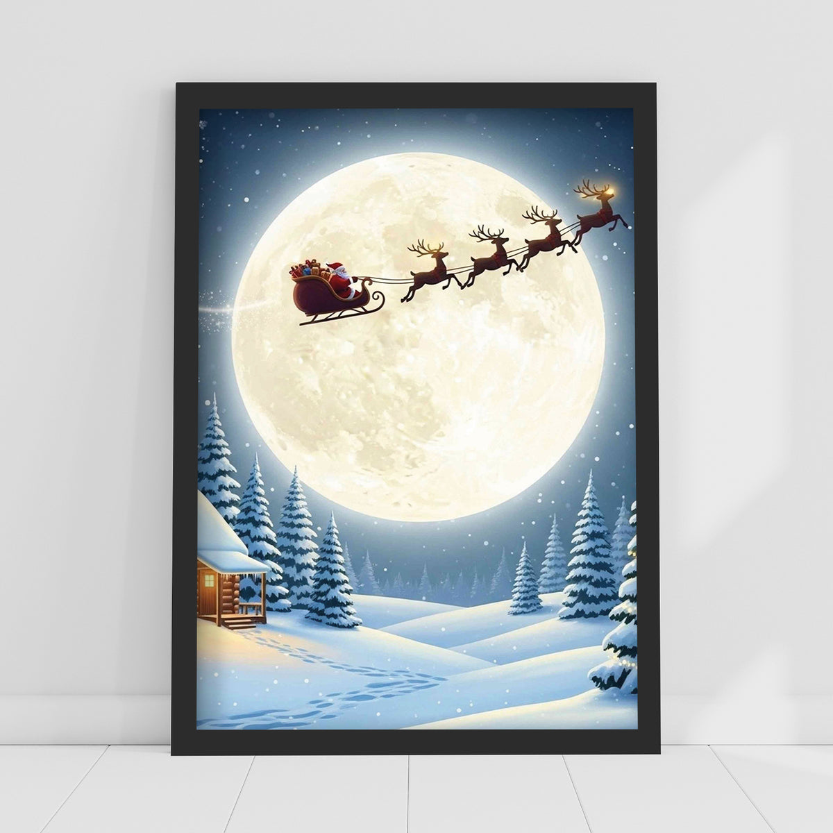 Christmas Print - Snowy Santa Scene Wall Art