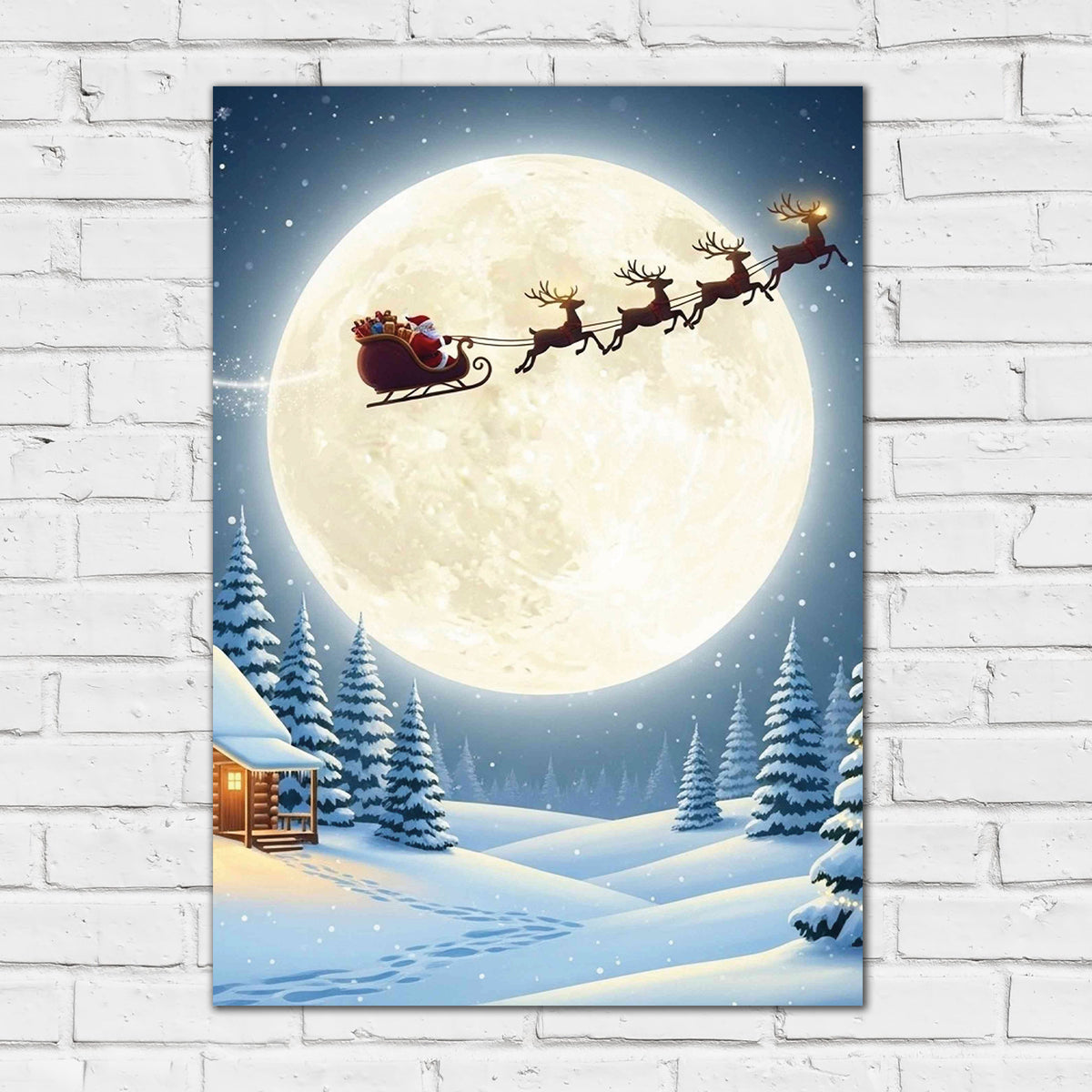 Christmas Print - Snowy Santa Scene Wall Art