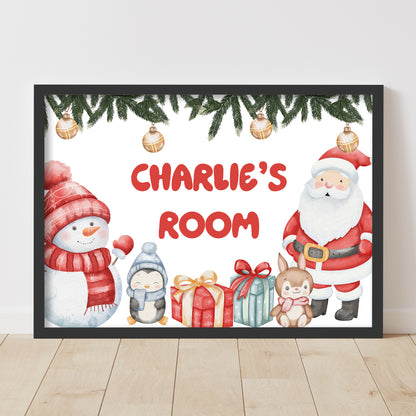 Christmas Print - Watercolour Santa And Friends Personalised Wall Art
