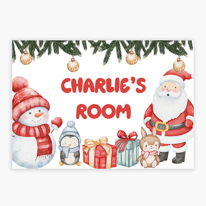 Christmas Print - Watercolour Santa And Friends Personalised Wall Art