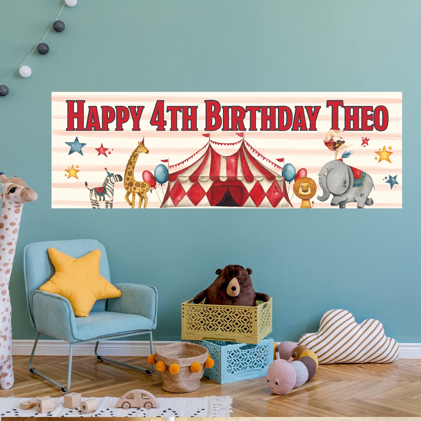 Circus Birthday - Big Tent Scene Personalised Banner Wall Sticker