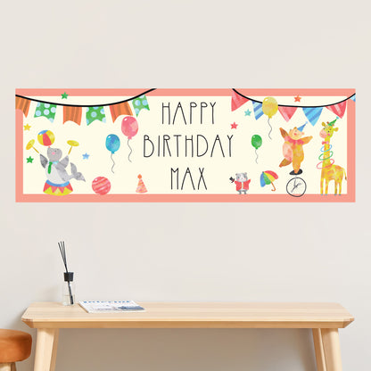 Circus Birthday - Colourful Circus Animals Personalised Banner Wall Sticker
