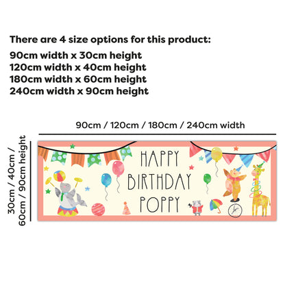Circus Birthday - Colourful Circus Animals Personalised Banner Wall Sticker