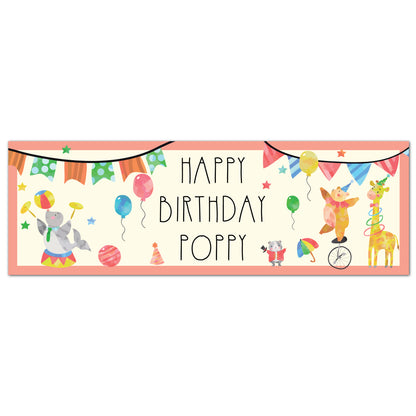 Circus Birthday - Colourful Circus Animals Personalised Banner Wall Sticker