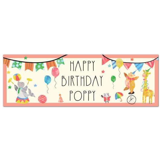 Circus Birthday - Colourful Circus Animals Personalised Banner Wall Sticker