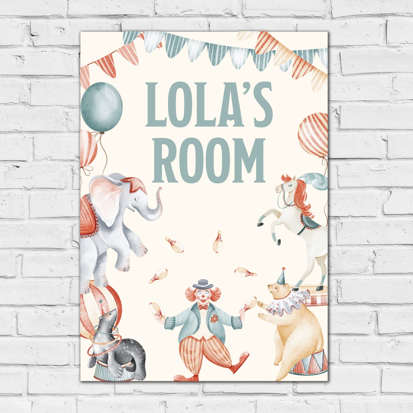 Circus Print - Watercolour Animals Personalised Poster Wall Art