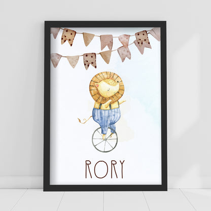 Circus Print - Watercolour Lion Personalised Poster Wall Art