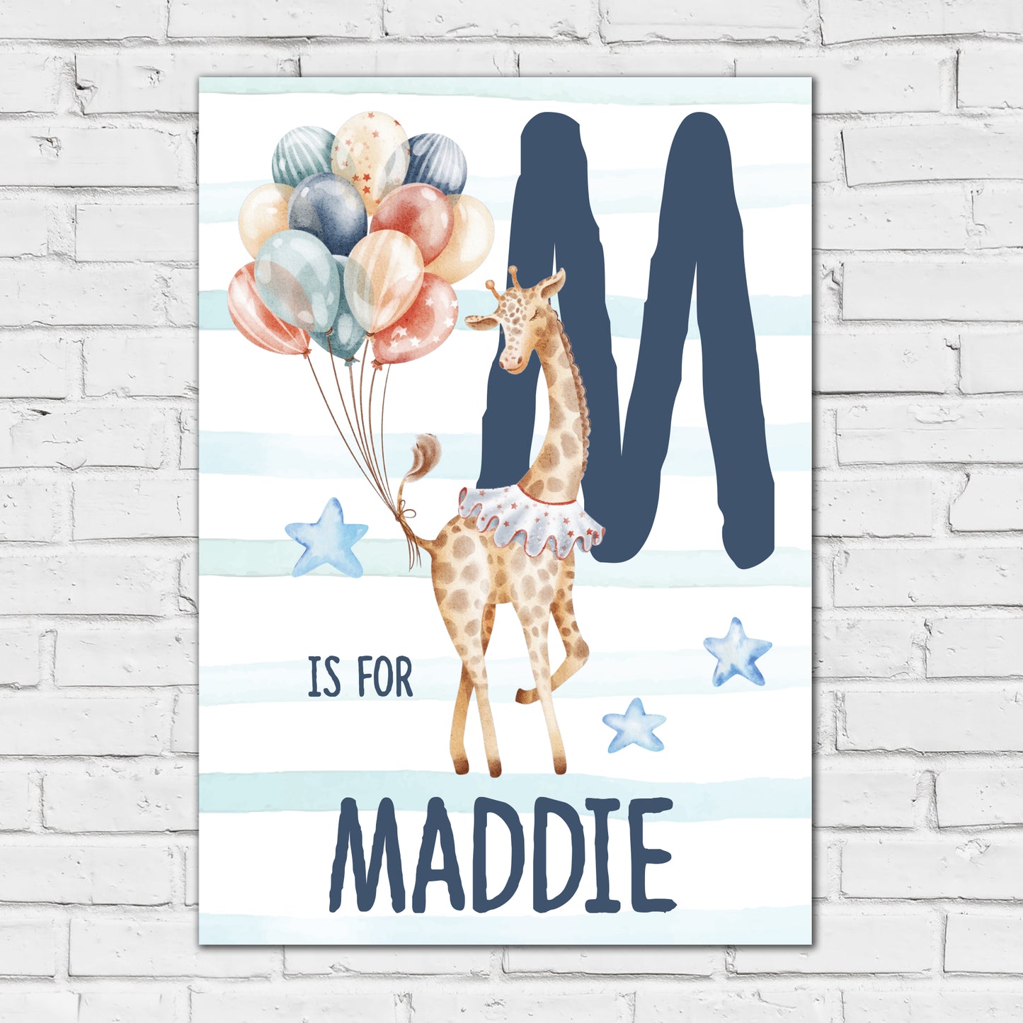 Circus Print - Giraffe And Stripes Letter And Name Personalised Poster Wall Art