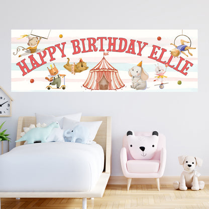 Circus Birthday - Pink And Blue Stripes Watercolour Banner Wall Sticker