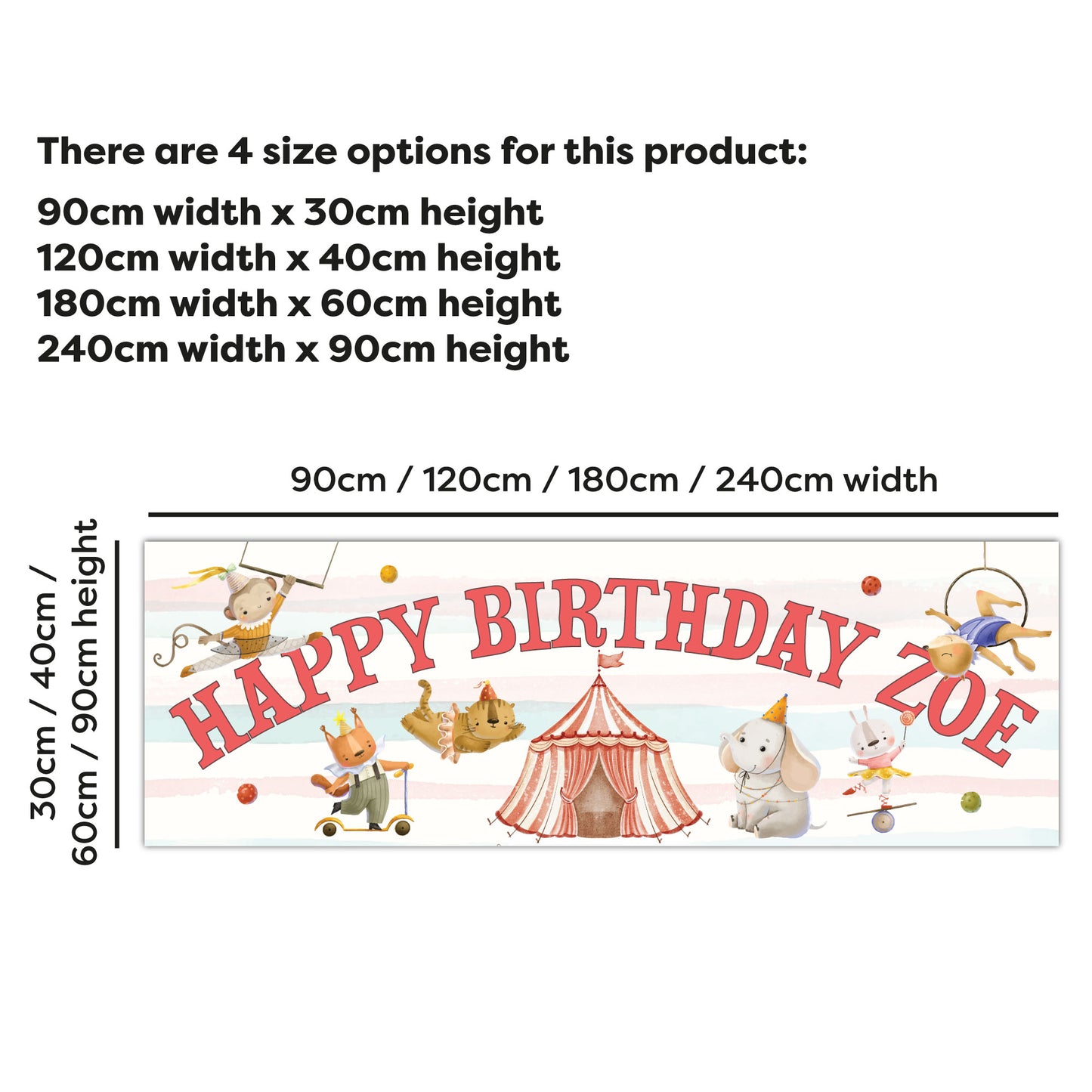 Circus Birthday - Pink And Blue Stripes Watercolour Banner Wall Sticker