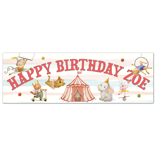 Circus Birthday - Pink And Blue Stripes Watercolour Banner Wall Sticker