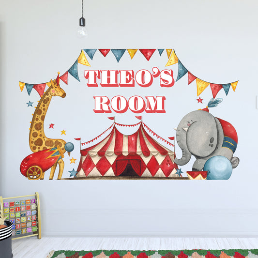 Circus Wall Sticker - Tent With Animals Personalised Wall Art