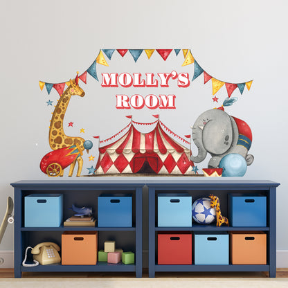 Circus Wall Sticker - Tent With Animals Personalised Wall Art