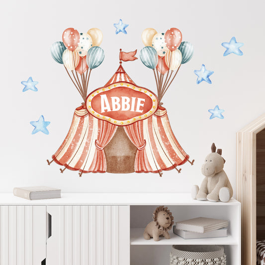 Circus Wall Sticker - Tent With Balloons Personalised Wall Art
