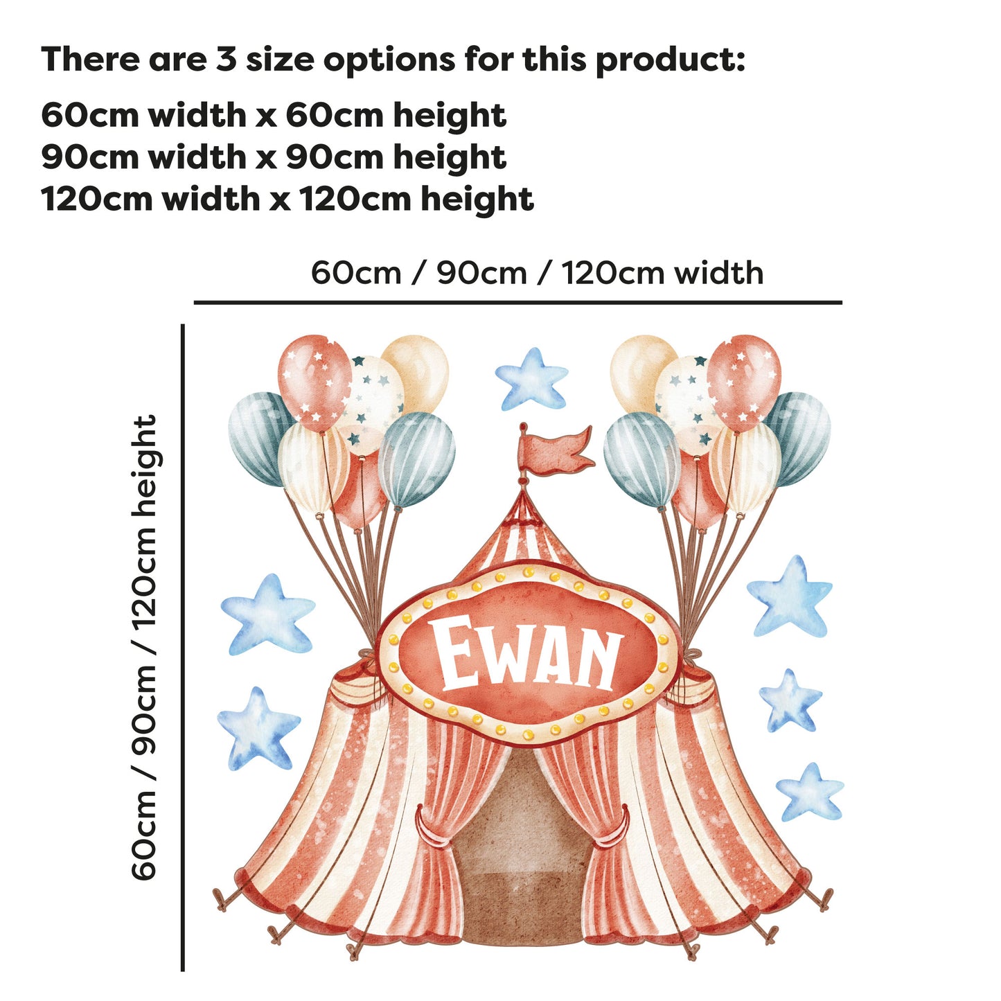 Circus Wall Sticker - Tent With Balloons Personalised Wall Art