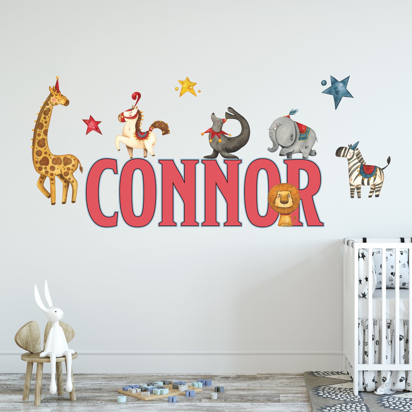 Circus Wall Sticker - Circus Animals Personalised Name Wall Art