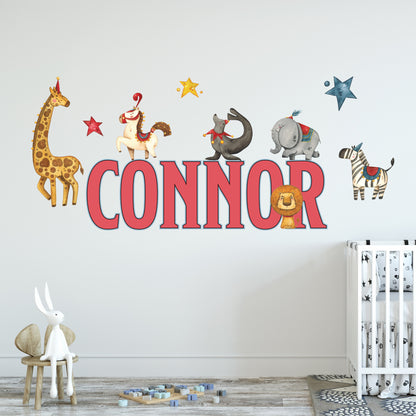 Circus Wall Sticker - Circus Animals Personalised Name Wall Art