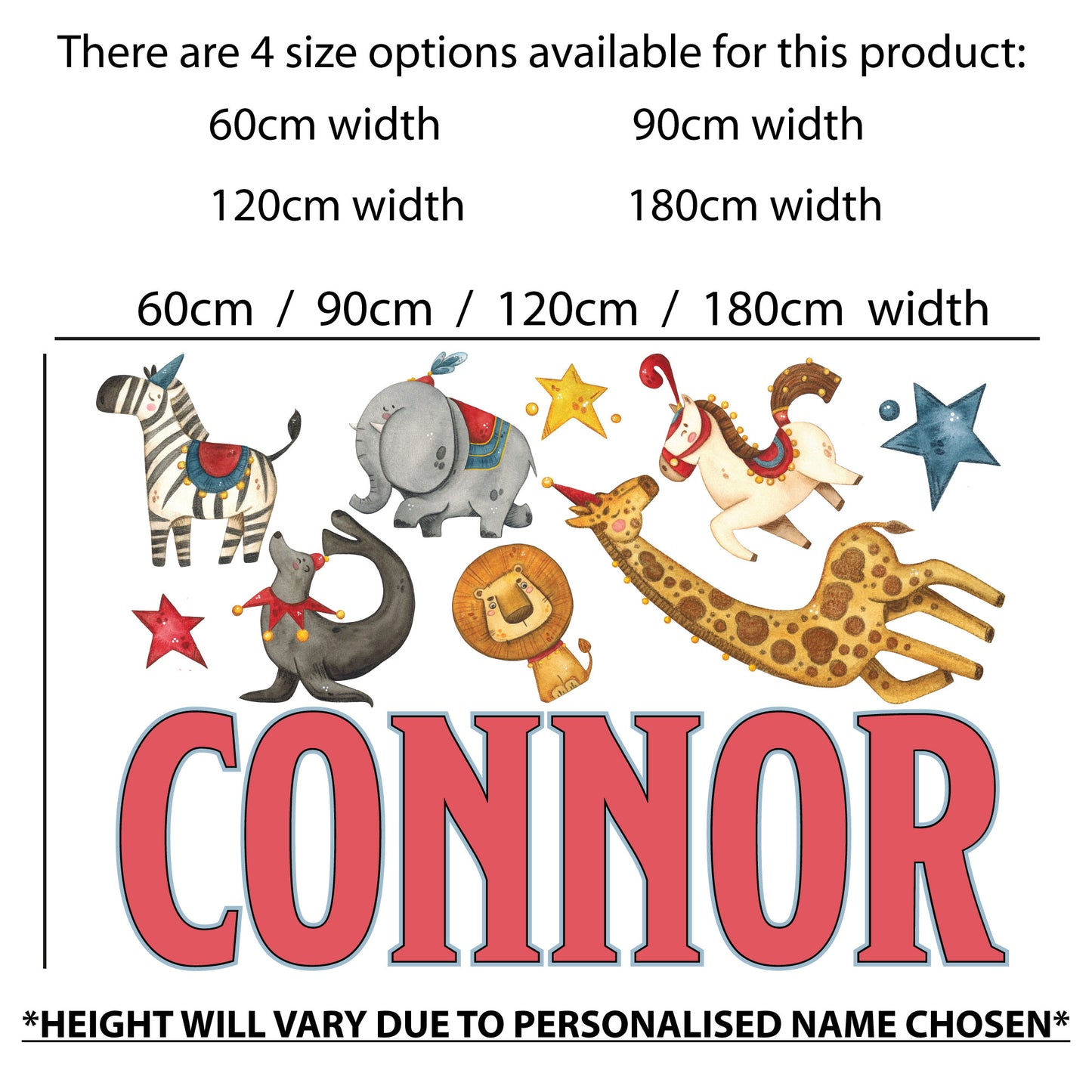 Circus Wall Sticker - Circus Animals Personalised Name Wall Art