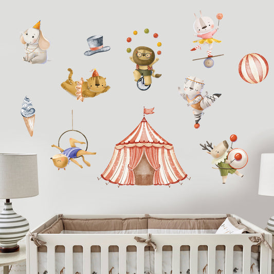 Circus Wall Sticker - Watercolour Animals Decal Set Wall Art