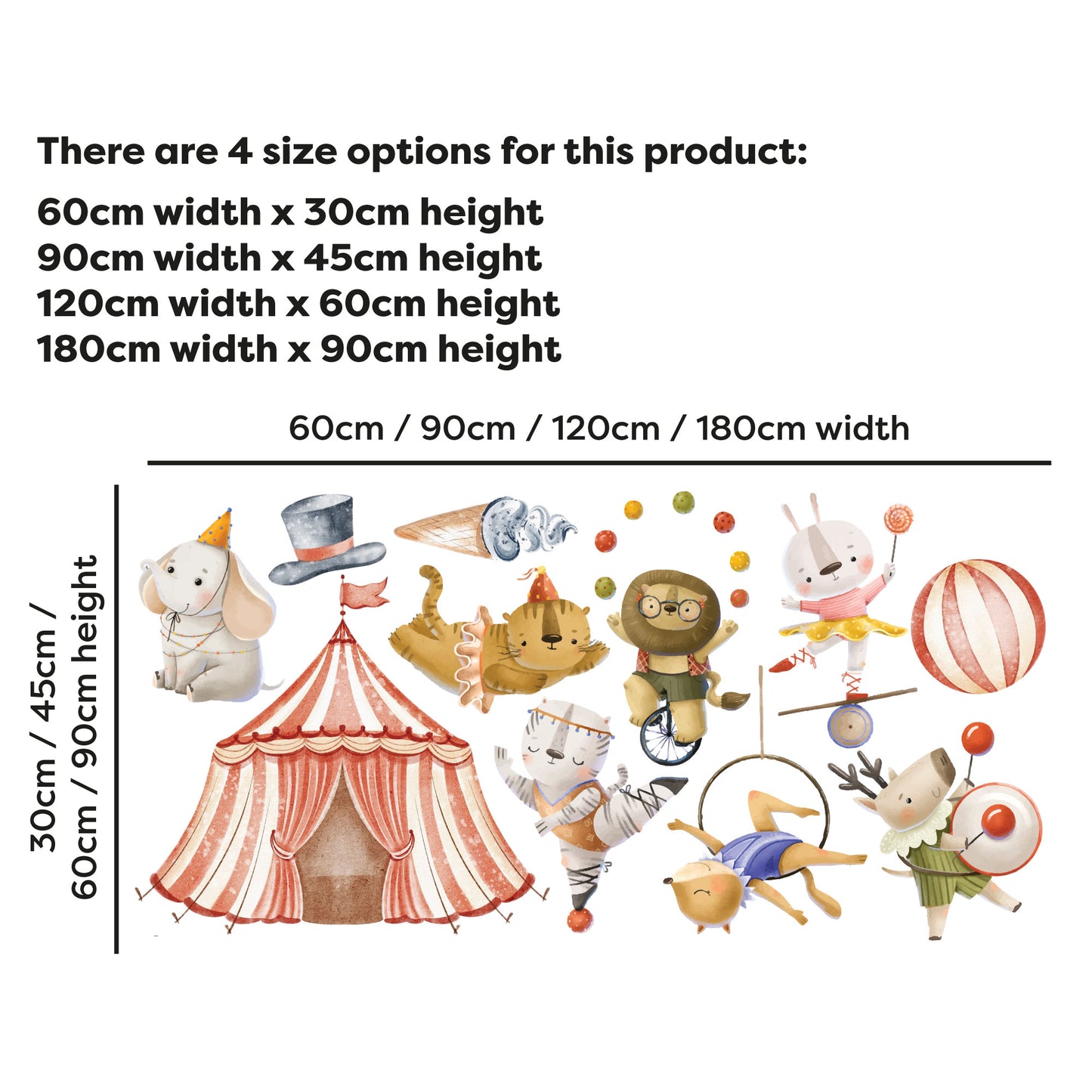 Circus Wall Sticker - Watercolour Animals Decal Set Wall Art