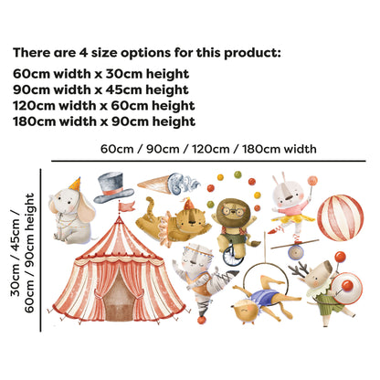 Circus Wall Sticker - Watercolour Animals Decal Set Wall Art