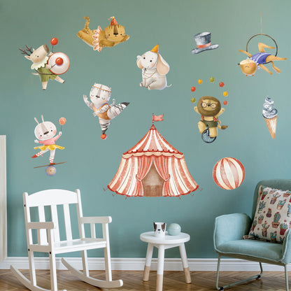 Circus Wall Sticker - Watercolour Animals Decal Set Wall Art
