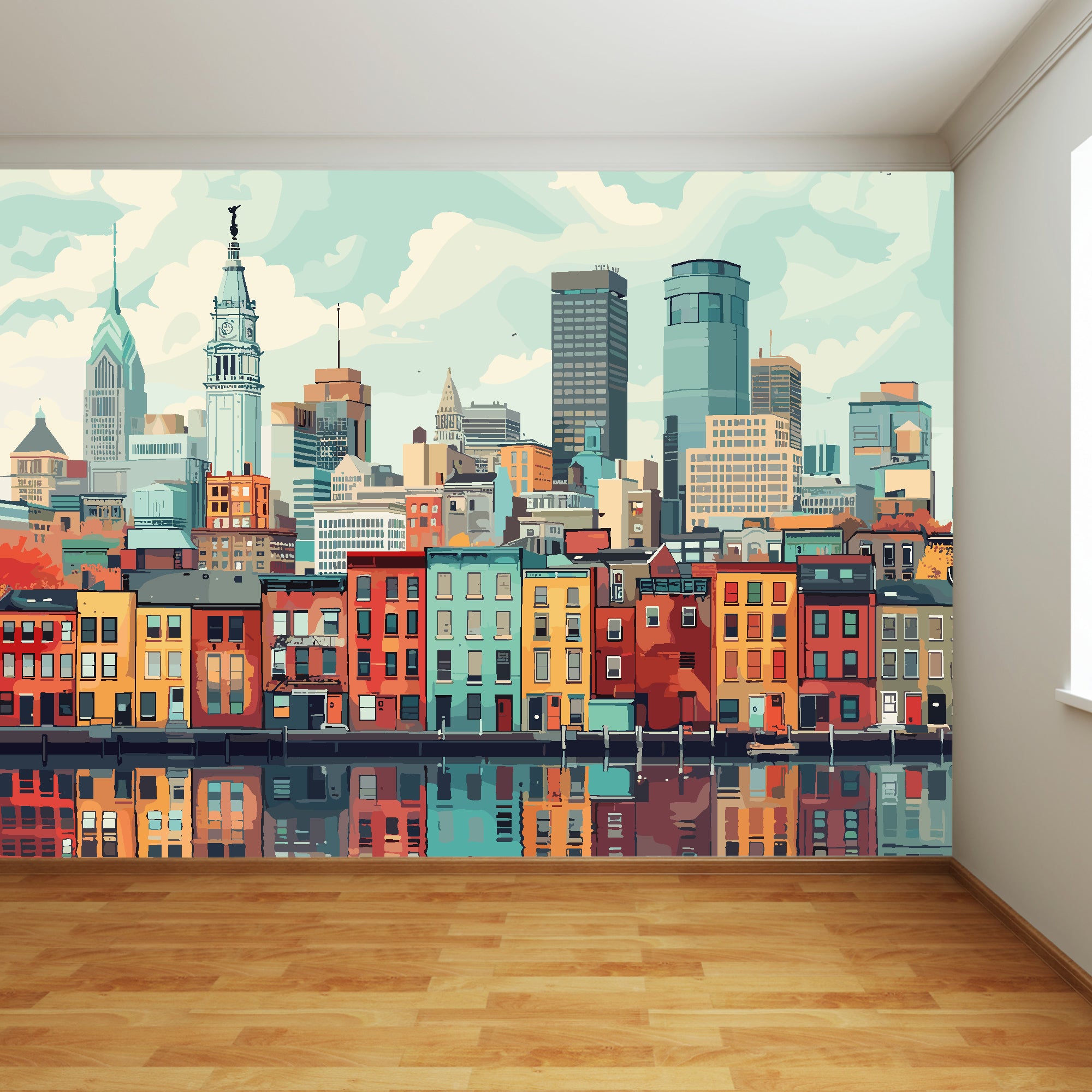 City Mural Examples City Scape Reflections Full Wall Mural – www.themed.co.uk