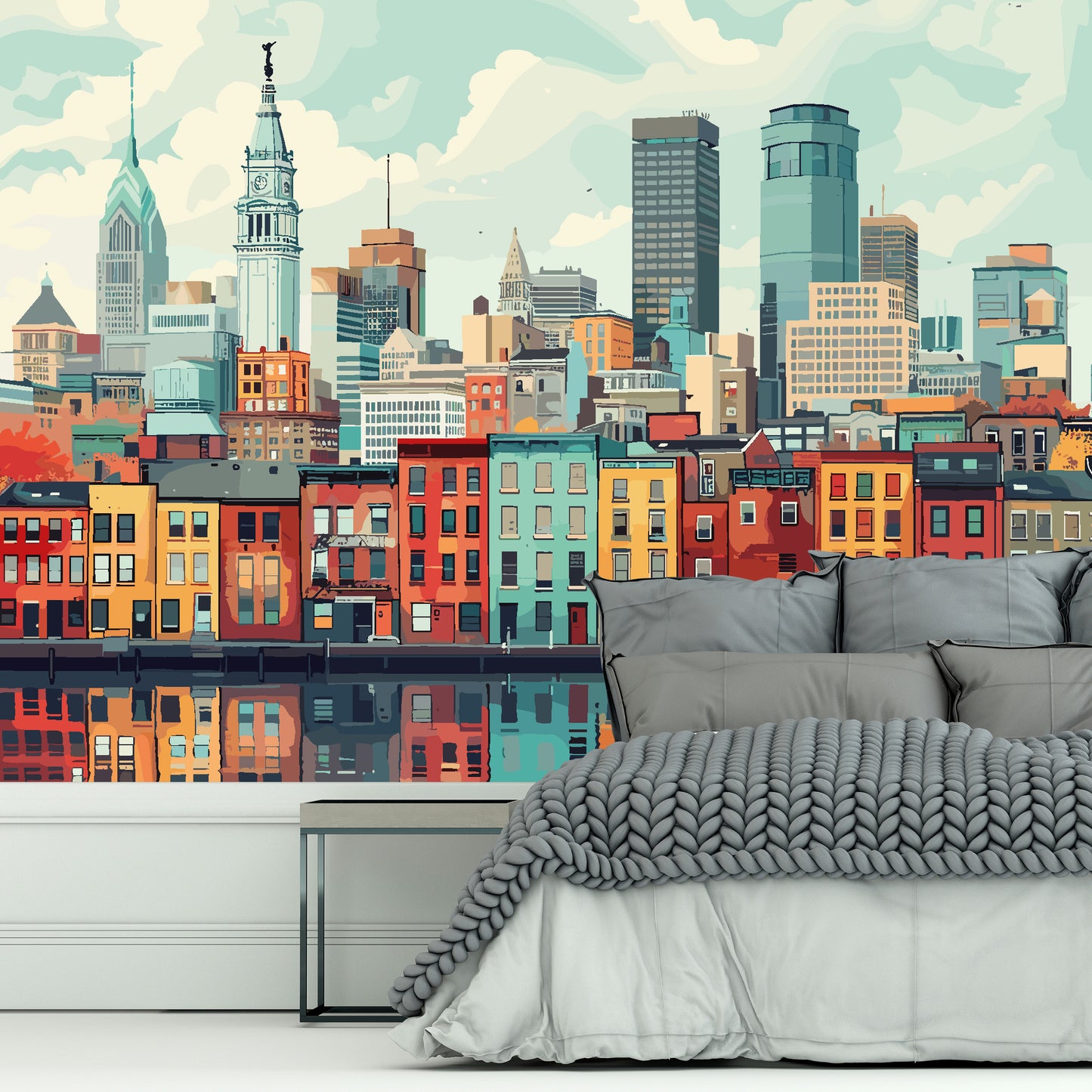 City Scape Reflections Full Wall Mural