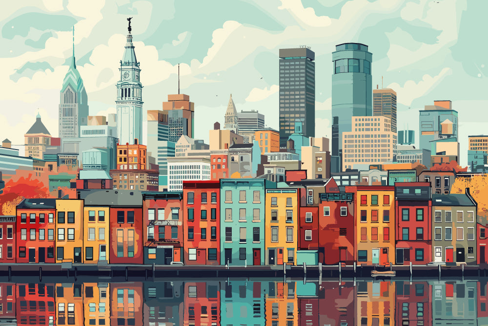 City Scape Reflections Full Wall Mural