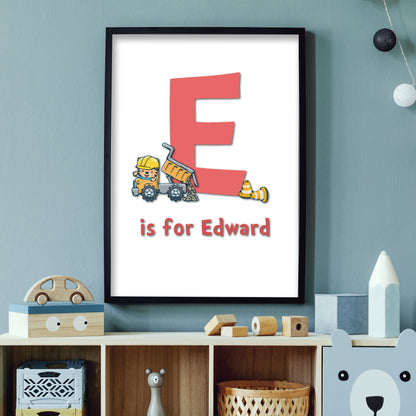Construction Animal Letter Print -Tiger In Truck Poster Wall Art