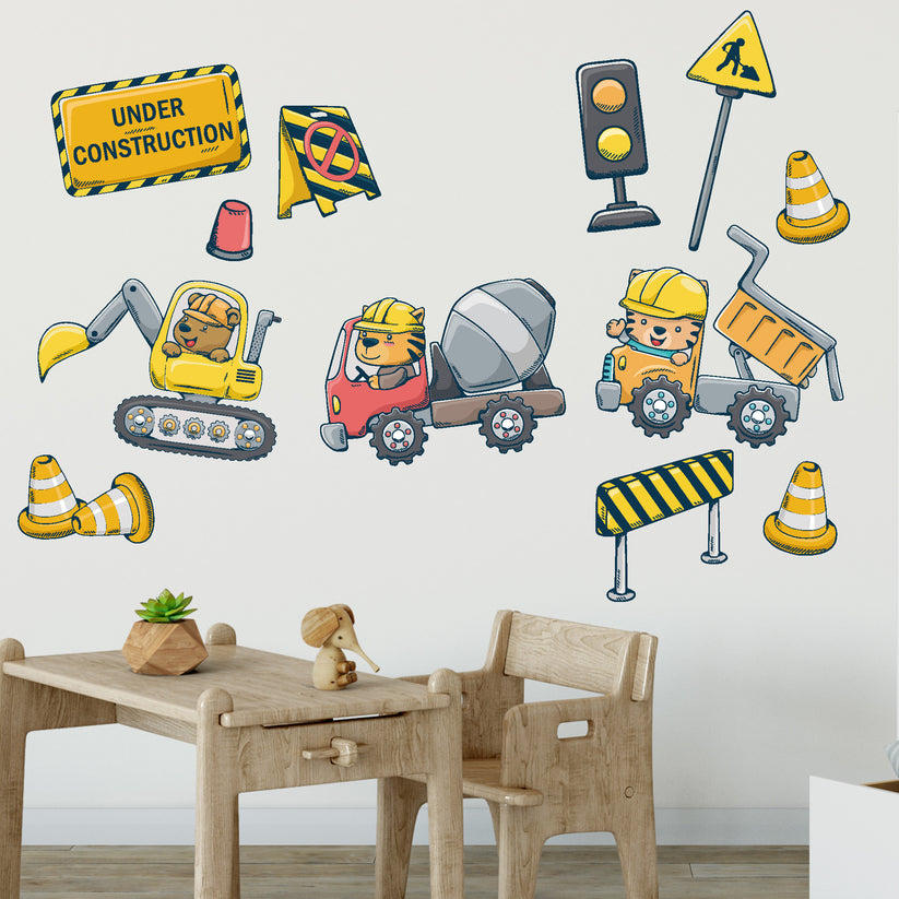 Construction Wall Sticker - Construction Truck Animals Wall Sticker De ...