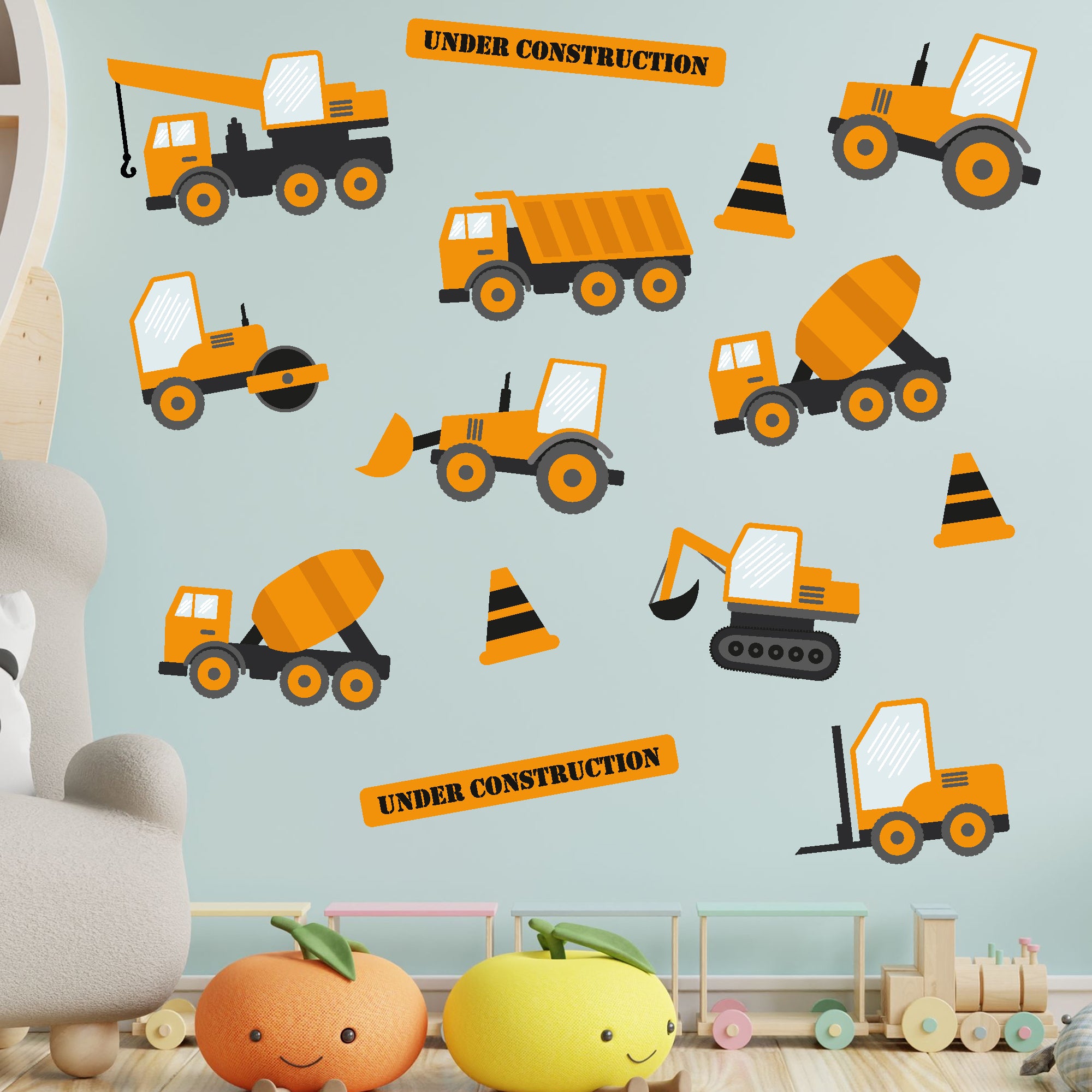 Construction Work Sticker Construction Wall Sticker - Construction Trucks Decal Set – www.themed ...