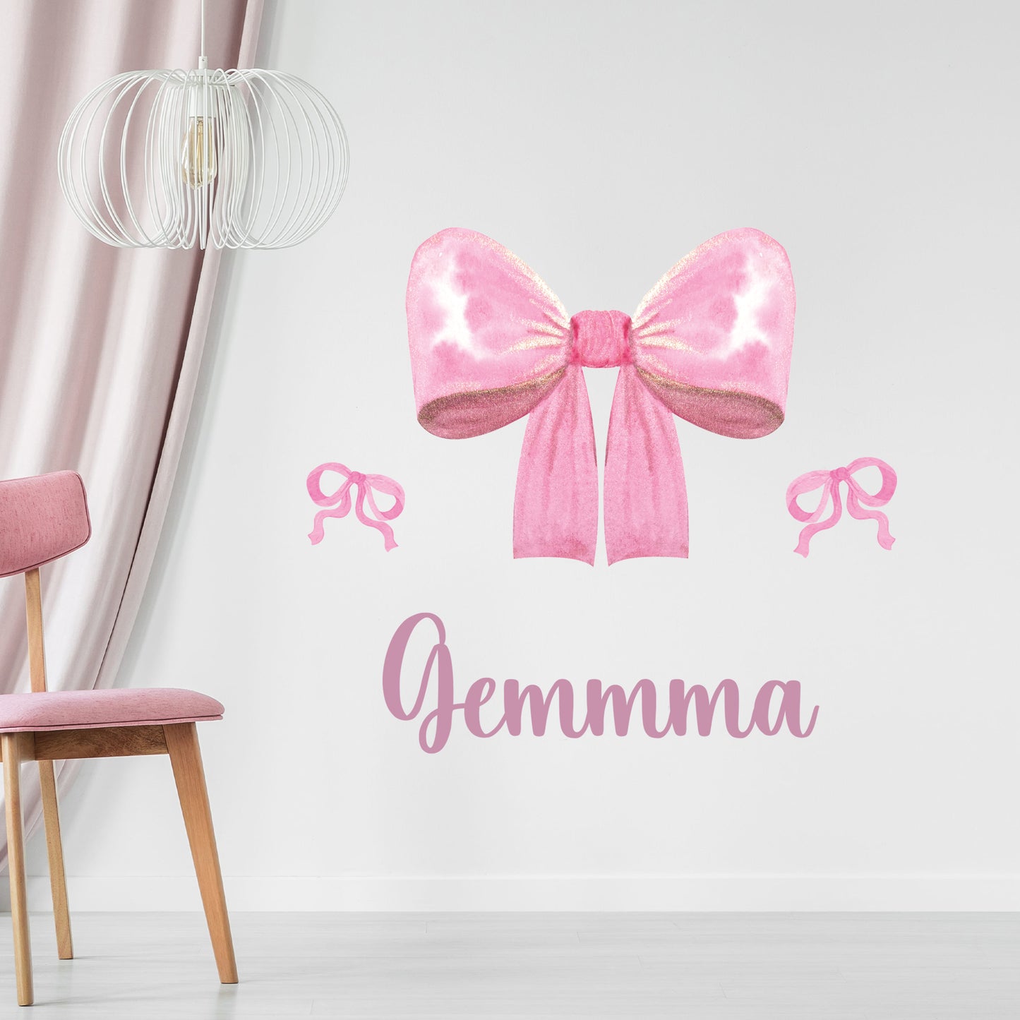Pink Bows Wall Sticker - Pink Glitter Bow Personalised Wall Art