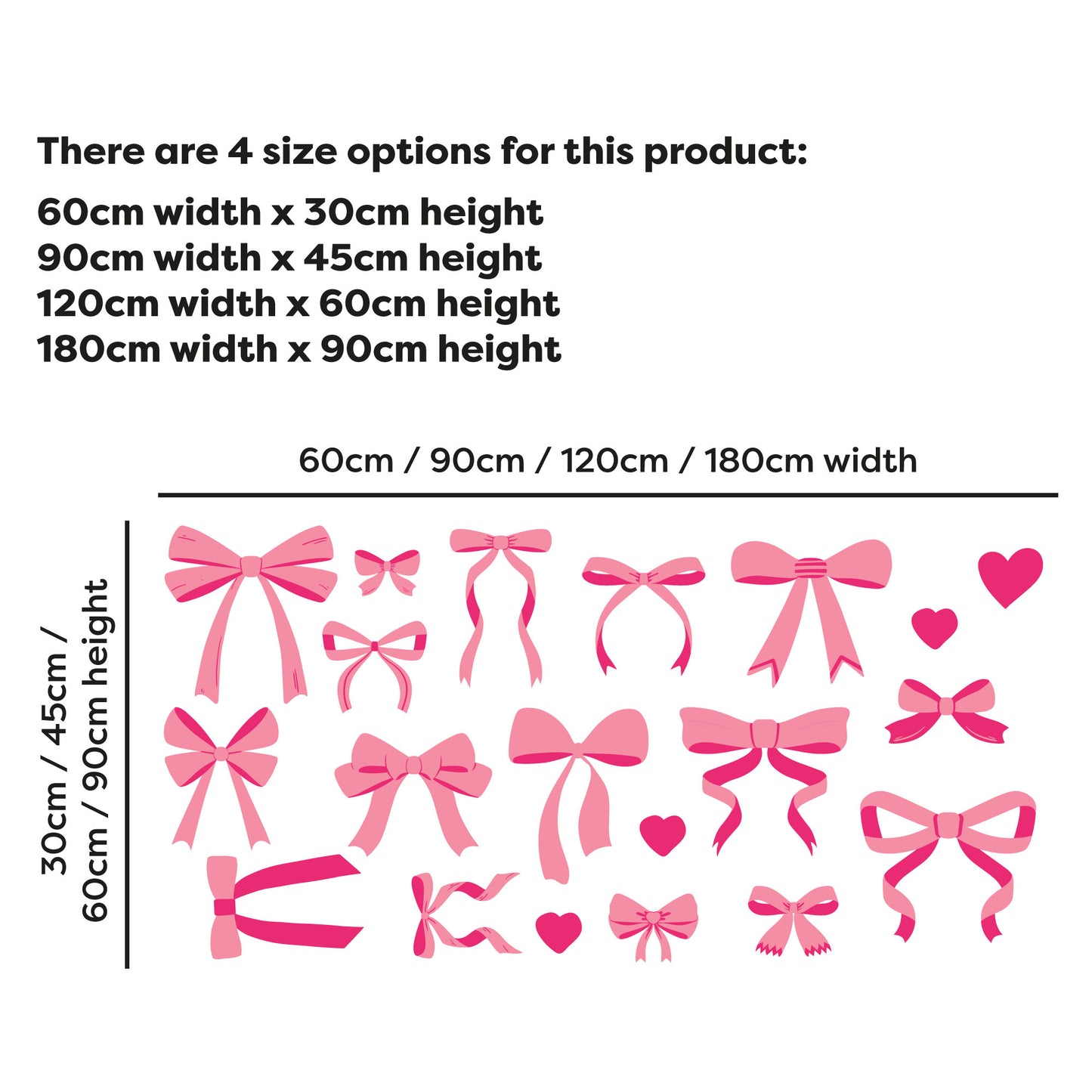Pink Bow Wall Sticker - Pink Bows And Hearts Decal Set Wall Art