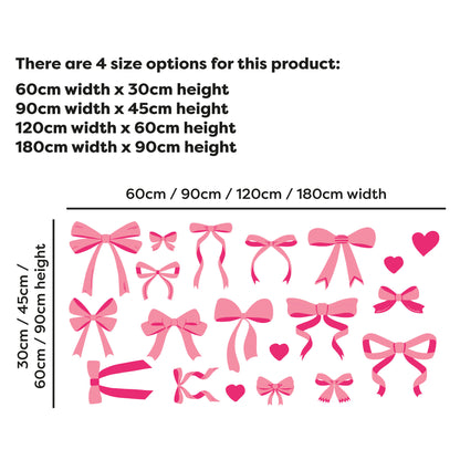 Pink Bow Wall Sticker - Pink Bows And Hearts Decal Set Wall Art