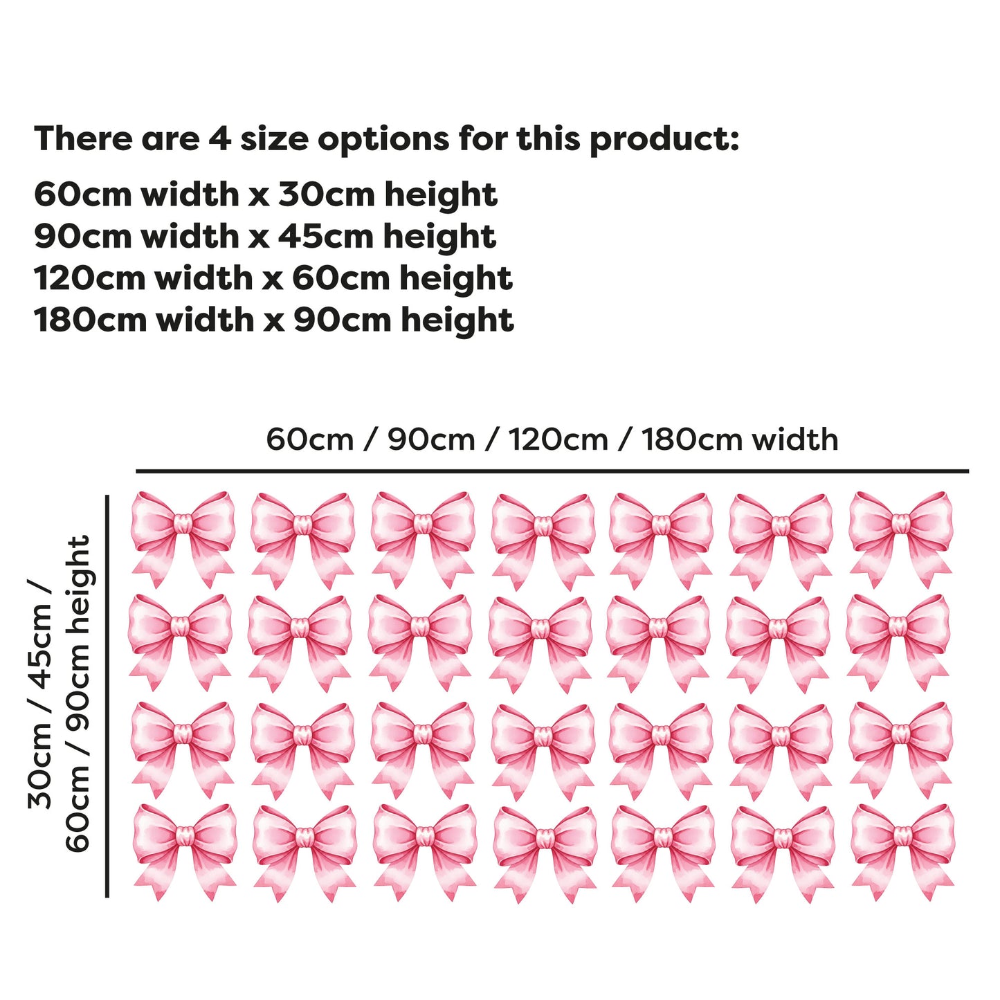 Pink Bows Wall Sticker - Set of 28 Bows Repeated Pattern Decal Set Wall Art