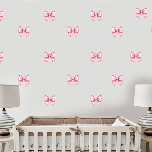 Pink Bows Wall Sticker - Set of 28 Bows Repeated Pattern Decal Set Wall Art