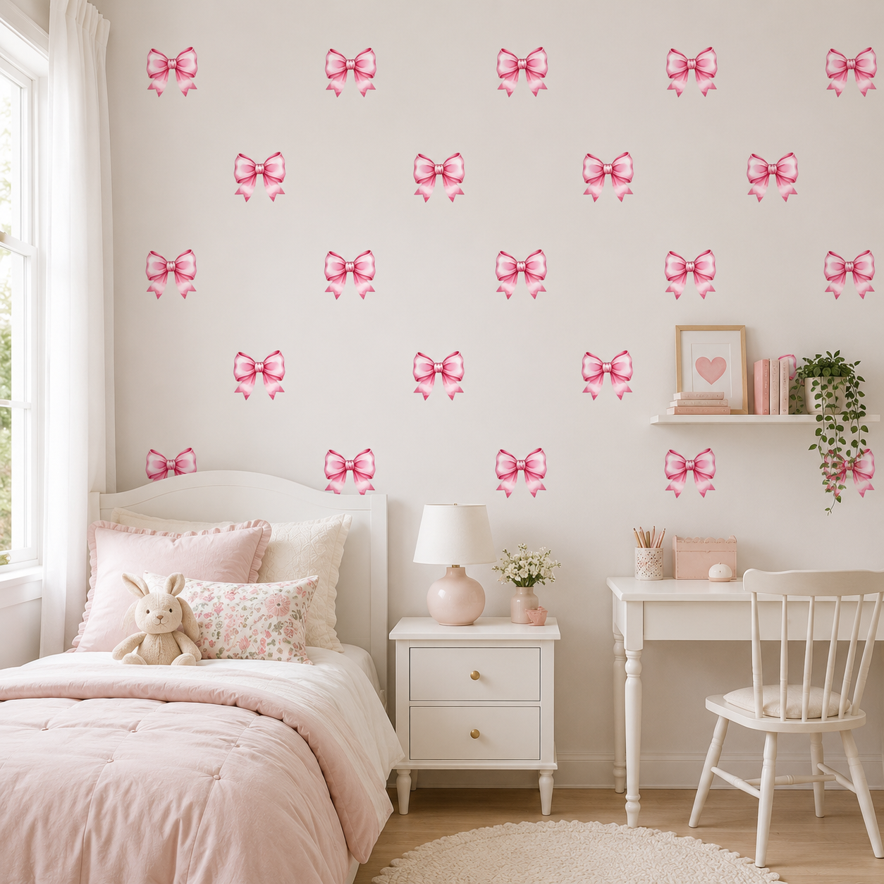 Pink Bows Wall Sticker - Set of 28 Bows Repeated Pattern Decal Set Wall Art