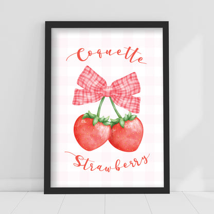 Pink Bows Print - Strawberry Gingham Poster Wall Art