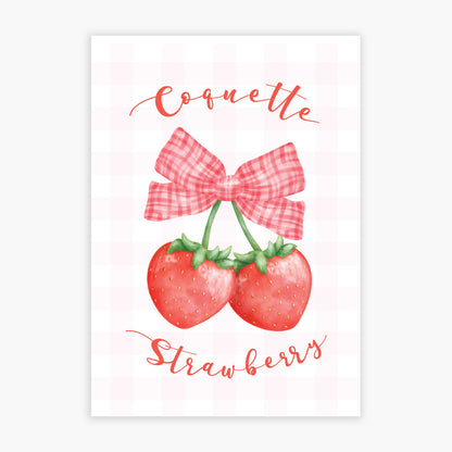 Pink Bows Print - Strawberry Gingham Poster Wall Art