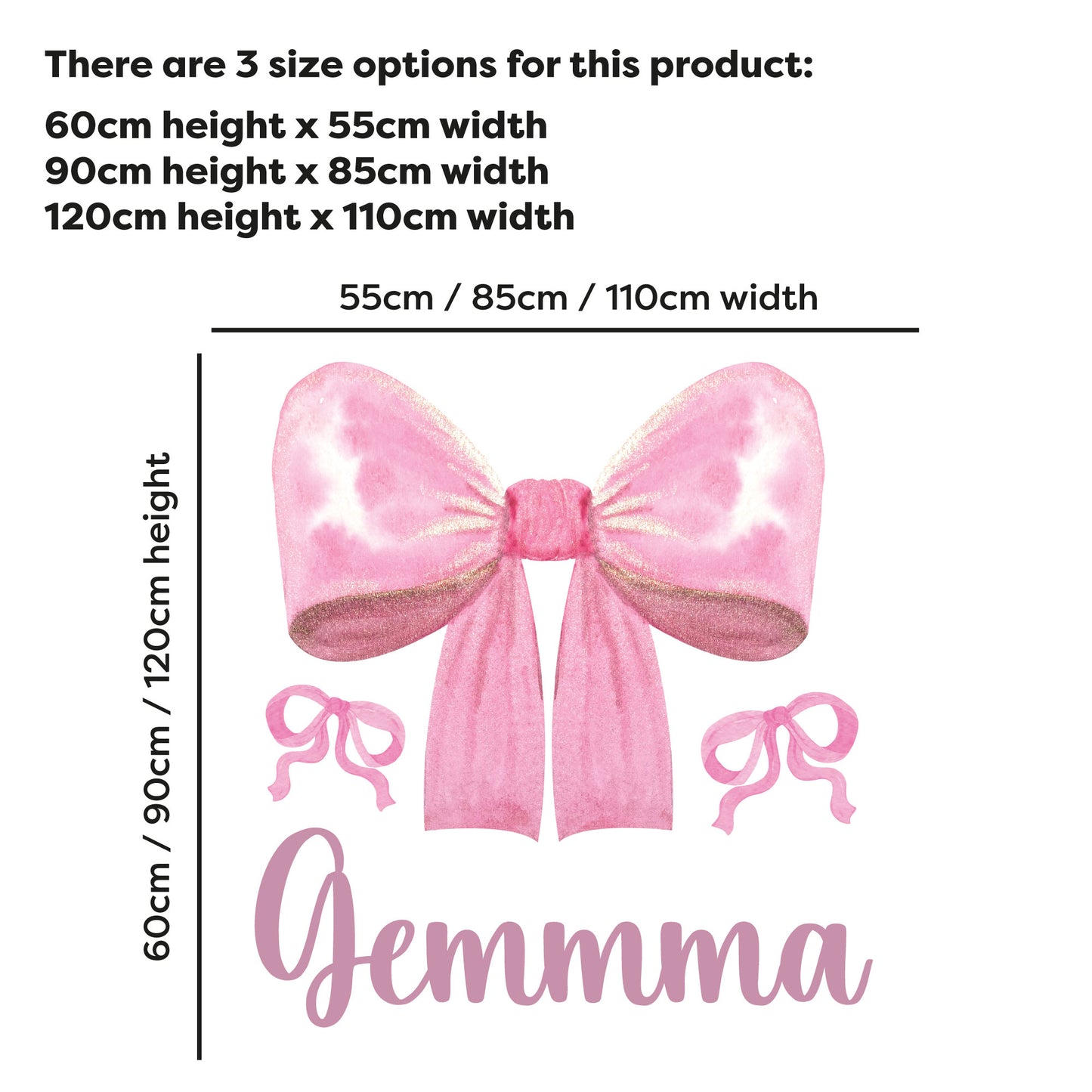 Pink Bows Wall Sticker - Pink Glitter Bow Personalised Wall Art