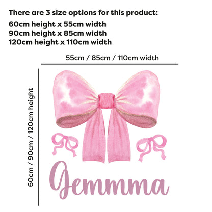 Pink Bows Wall Sticker - Pink Glitter Bow Personalised Wall Art