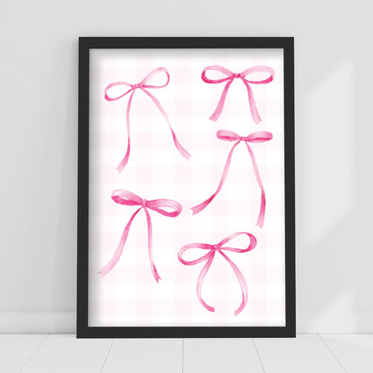 Pink Bows Print - Pink Gingham Bows Poster Wall Art