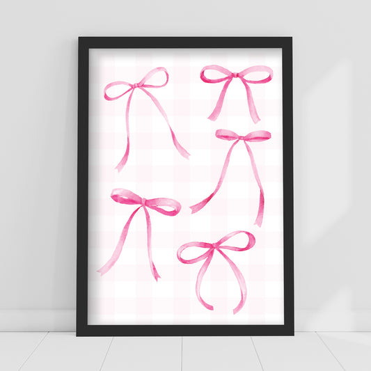 Pink Bows Print - Pink Gingham Bows Poster Wall Art