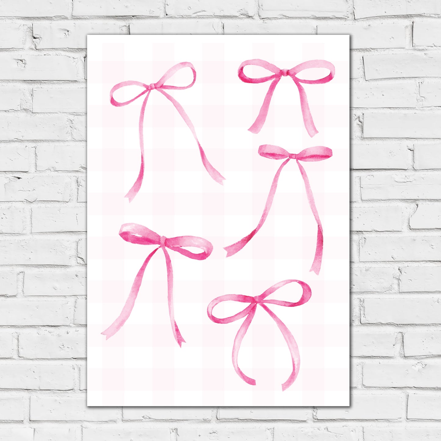 Pink Bows Print - Pink Gingham Bows Poster Wall Art
