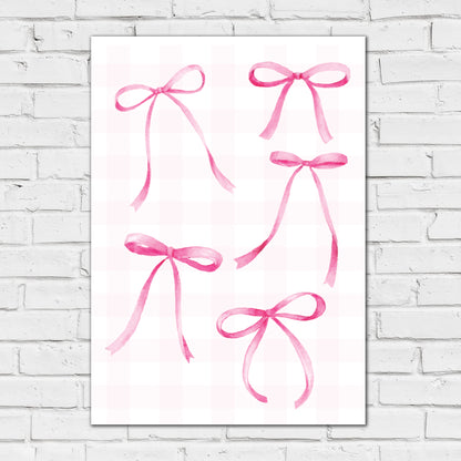 Pink Bows Print - Pink Gingham Bows Poster Wall Art