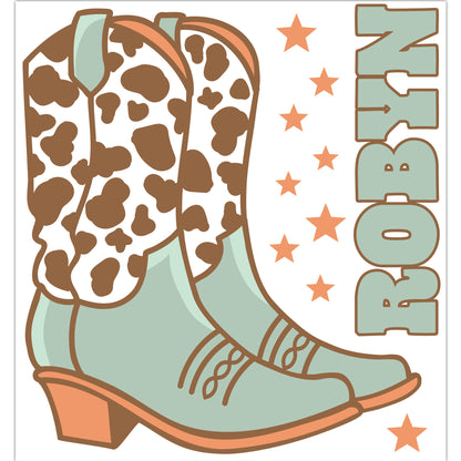 Cowgirl Wall Sticker - Blue Western Boots Personalised Wall Art
